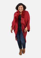 luxe faux fur trimmed burgundy kimono #color_Trendy Burgundy
