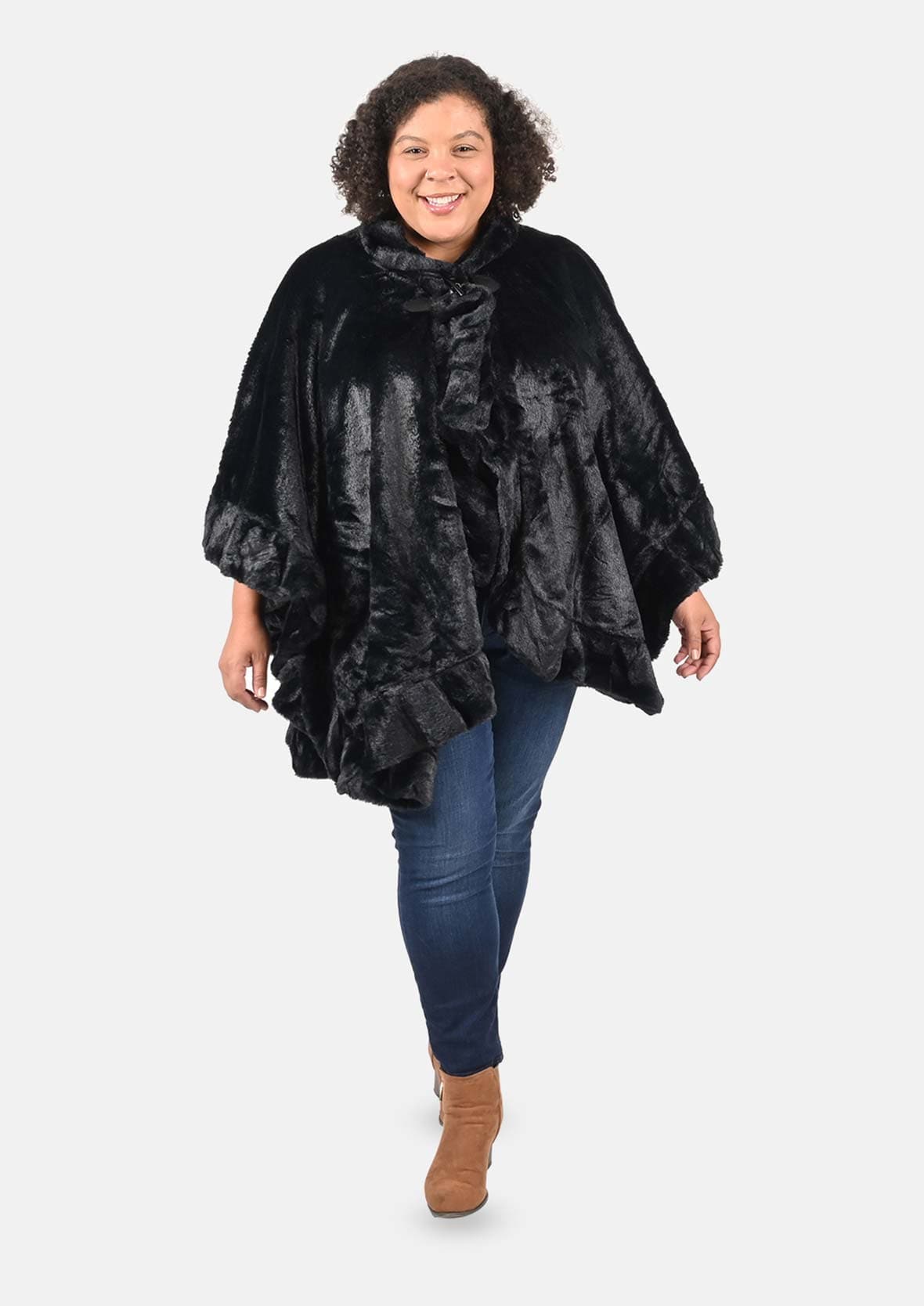 Faux Fur Ruana with Toggle Button