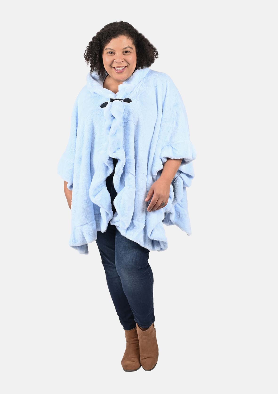 Faux Fur Ruana with Toggle Button