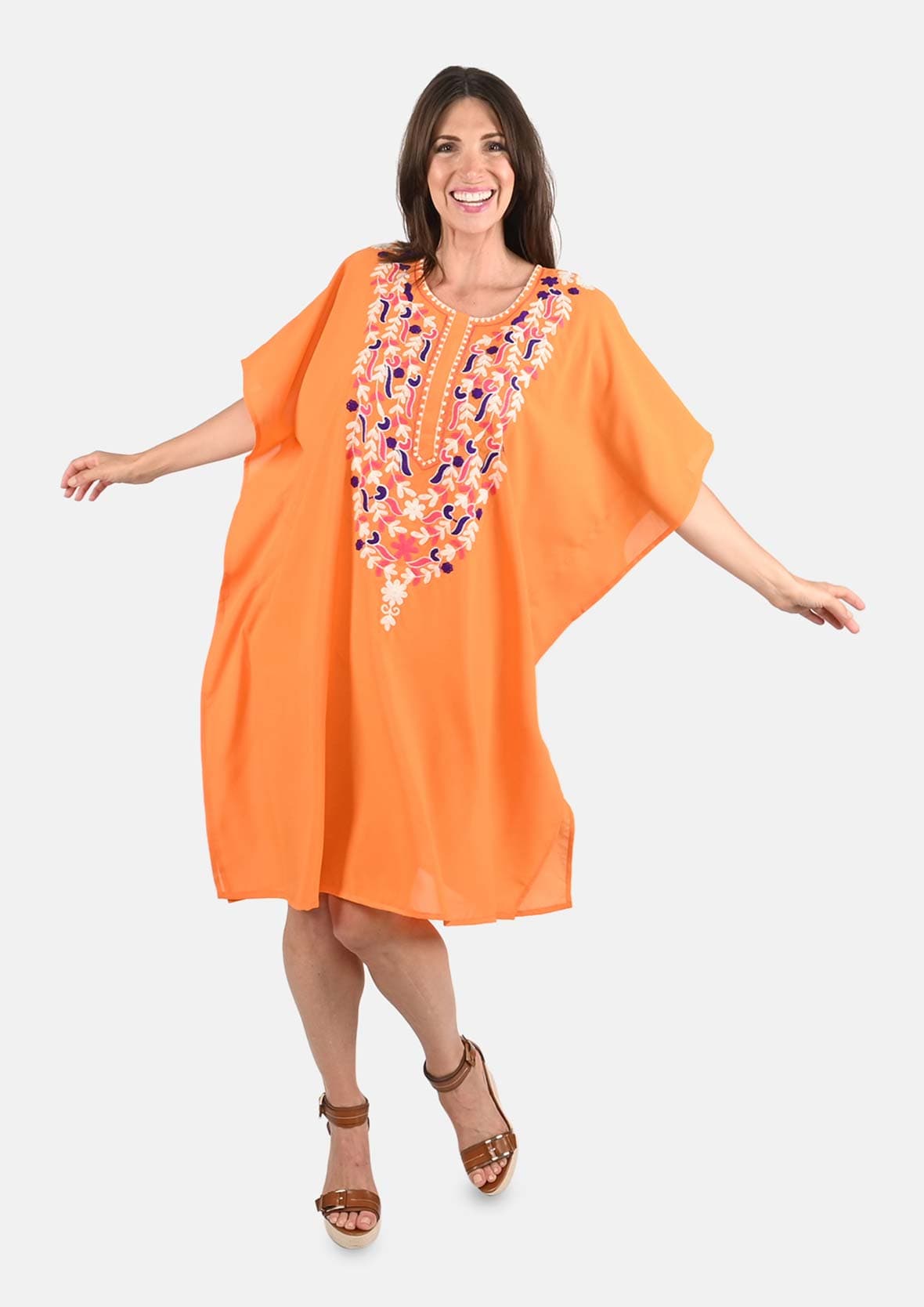 embroidered neck mustard cover up #color_Mustard Embroidered