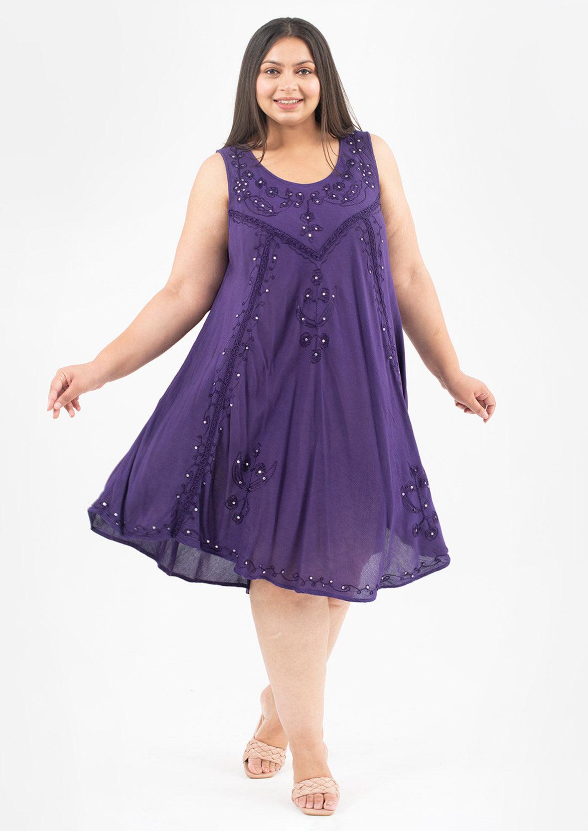 sequin embroidered purple umbrella dress #color_Bright Purple