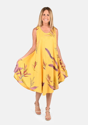 Floral Screen Print Sleeveless Umbrella Dress
