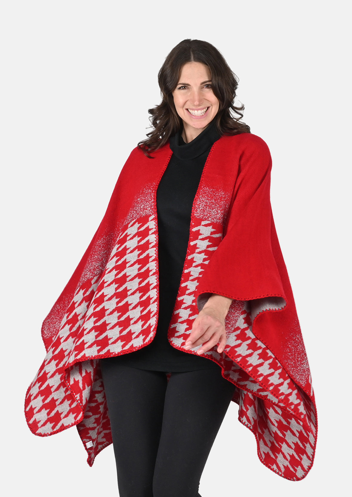 reversible houndstooth red kimono #color_Red Houndstooth