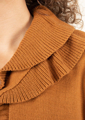 Knitted Cardigan With Frill Neck