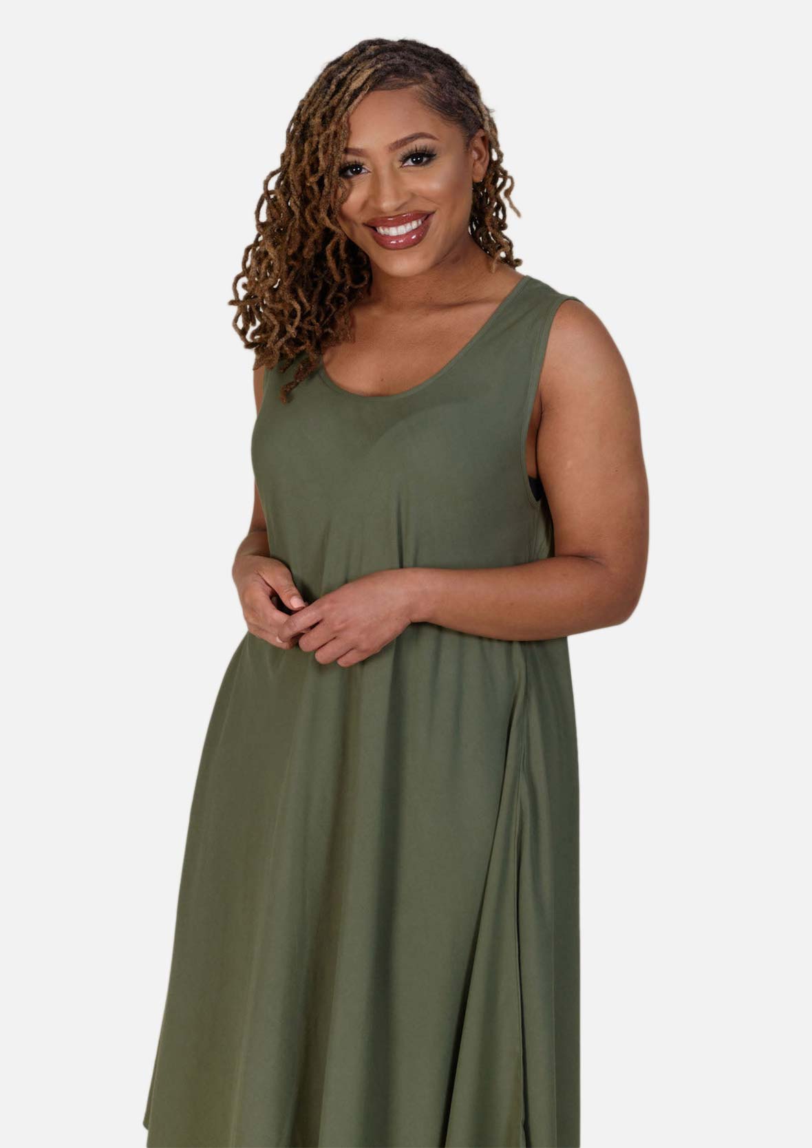 sleeveless sage green umbrella dress #color_Sage Green