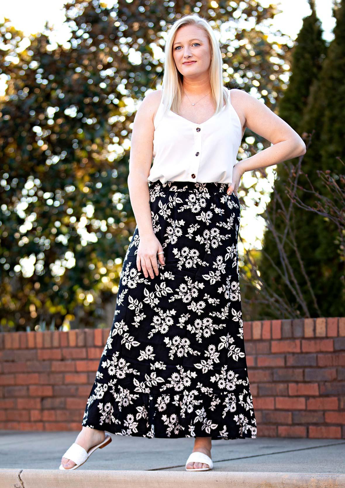 Floral Skirt With Ruffled Hem